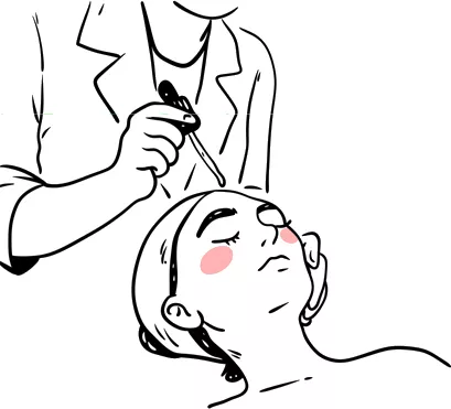 Ilustración de una especialista aplicando un tratamiento facial rápido tipo Lunchtime